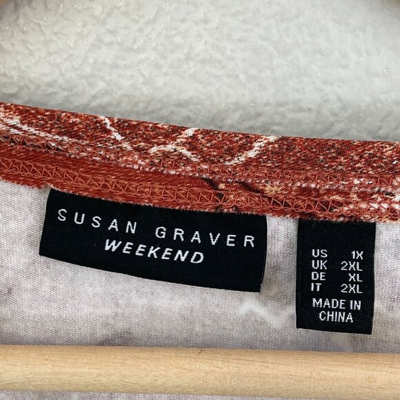 Susan Graver Weekend Plus 1X Rust Floral Long Sleeve Tunic Top Fall Color Shirt - Picture 4 of 11